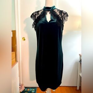 White House Black Market Green Velvet Lace Dress 8p